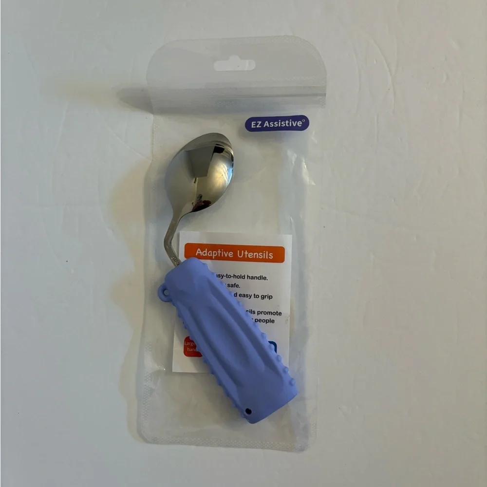 New EZ Assistive Angled Adaptive Utensils Spoon Purple Silver Comfort Grip OS